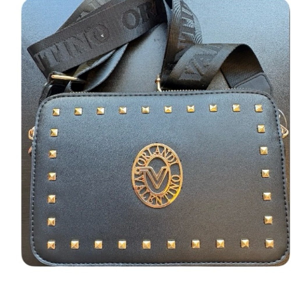 Valentino Black and Gold Crossbody Bag with Studded Detail